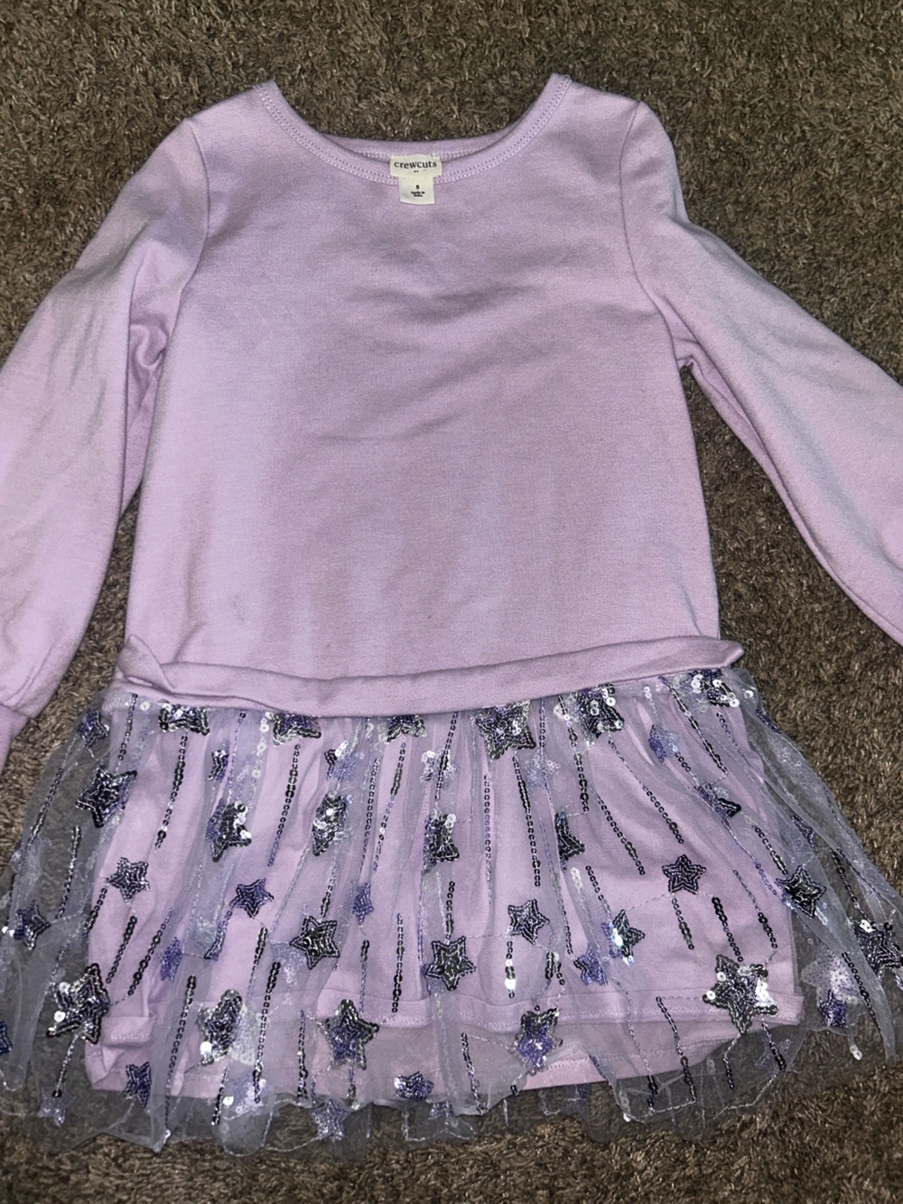 Crewcuts Lavender Long-Sleeve Dress with Sequin Star Tulle Skirt